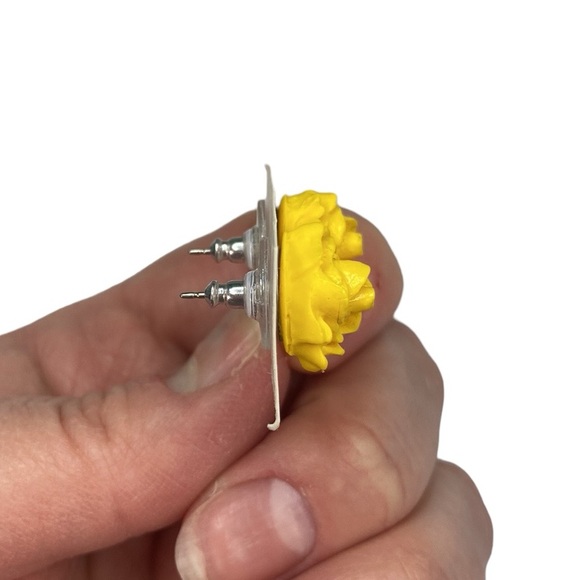 Yellow Rose Floral Stud Earrings - Picture 7 of 17